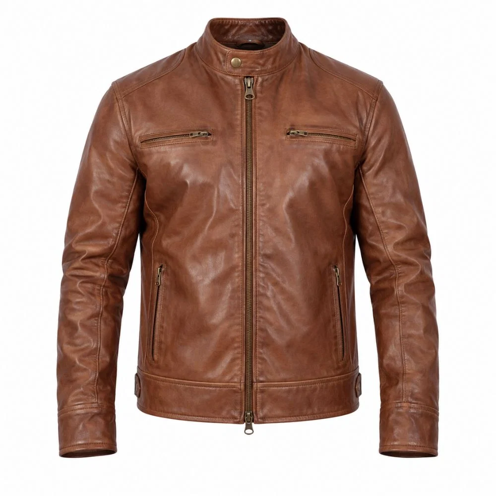 Mens Chocolate Brown Cafe Racer Leather Jacket 1 - Home