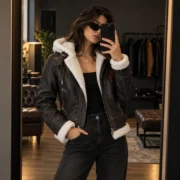 Fur-Lined Leather Aviator Jacket