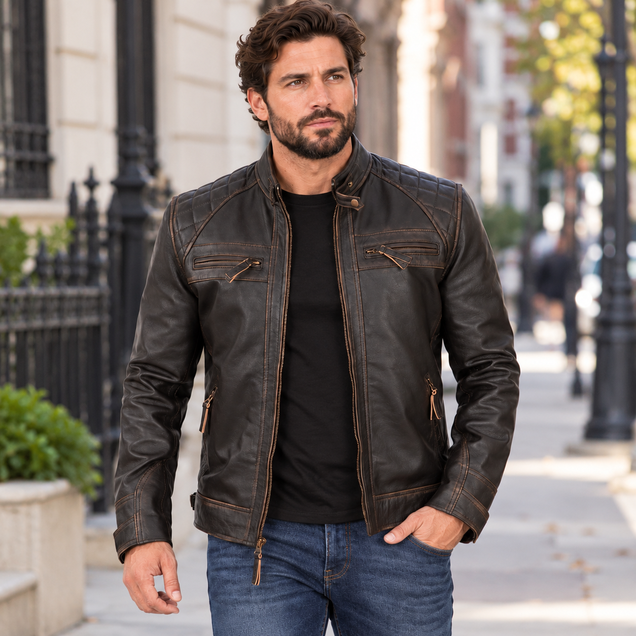 Mens Distressed Brown Lambskin Leather Motorcycle Jacket By Jacket Field