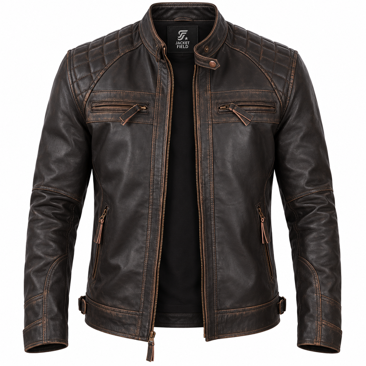 Mens Distressed Brown Lambskin Leather Motorcycle Jacket By Jacket Field