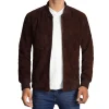 Give yourself a New Look with a Dark Brown Suede Leather Bomber Jacket For Men