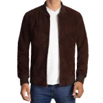 Give yourself a New Look with a Dark Brown Suede Leather Bomber Jacket For Men