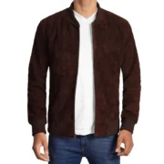 Give yourself a New Look with a Dark Brown Suede Leather Bomber Jacket For Men