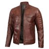 Mens Cognac Distressed Lambskin Leather Motorcycle Jacket by Jacket Field