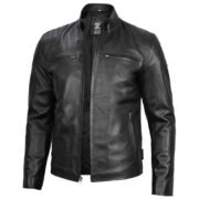 Mens Classic Black Lambskin Leather Motorcycle Jacket by Jacket Field