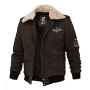 Men’s Shearling Jacket Brown Bomber Jacket By Jacket Field
