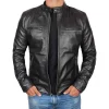 Mens Black Genuine Lambskin Leather Motorcycle Jacket by Jacket Field