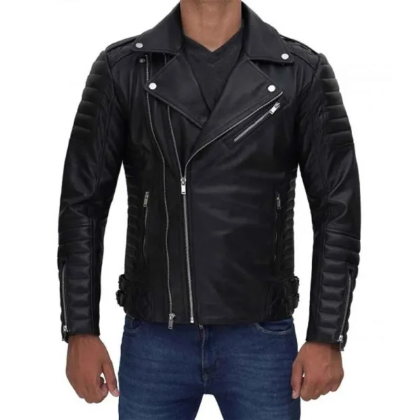 Mens Black Cowhide Leather Motorcycle Jacket by Jacket Field