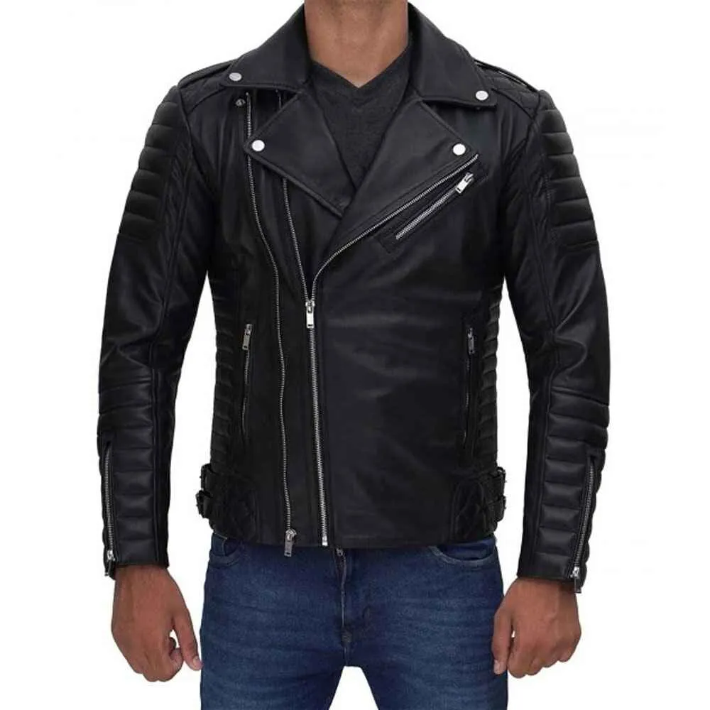 Mens Black Cowhide Leather Motorcycle Jacket by Jacket Field