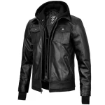 Black Leather Bomber Jacket