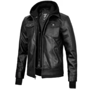 Black Leather Bomber Jacket