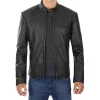 Mens Black Cowhide Leather Motorcycle Jacket by Jacket Field