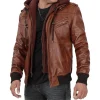 Brown Leather Bomber Jacket