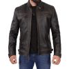 Mens Distressed Brown Lambskin Leather Motorcycle Jacket By Jacket Field