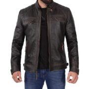 Mens Distressed Brown Lambskin Leather Motorcycle Jacket By Jacket Field
