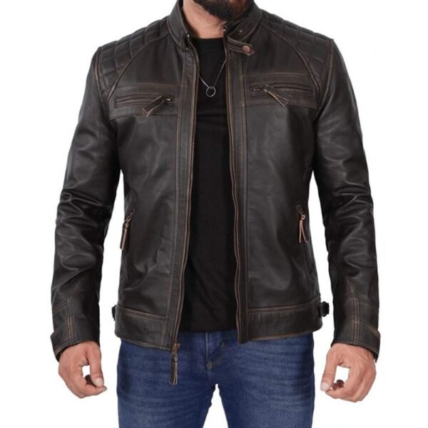 Mens Distressed Brown Lambskin Leather Motorcycle Jacket By Jacket Field