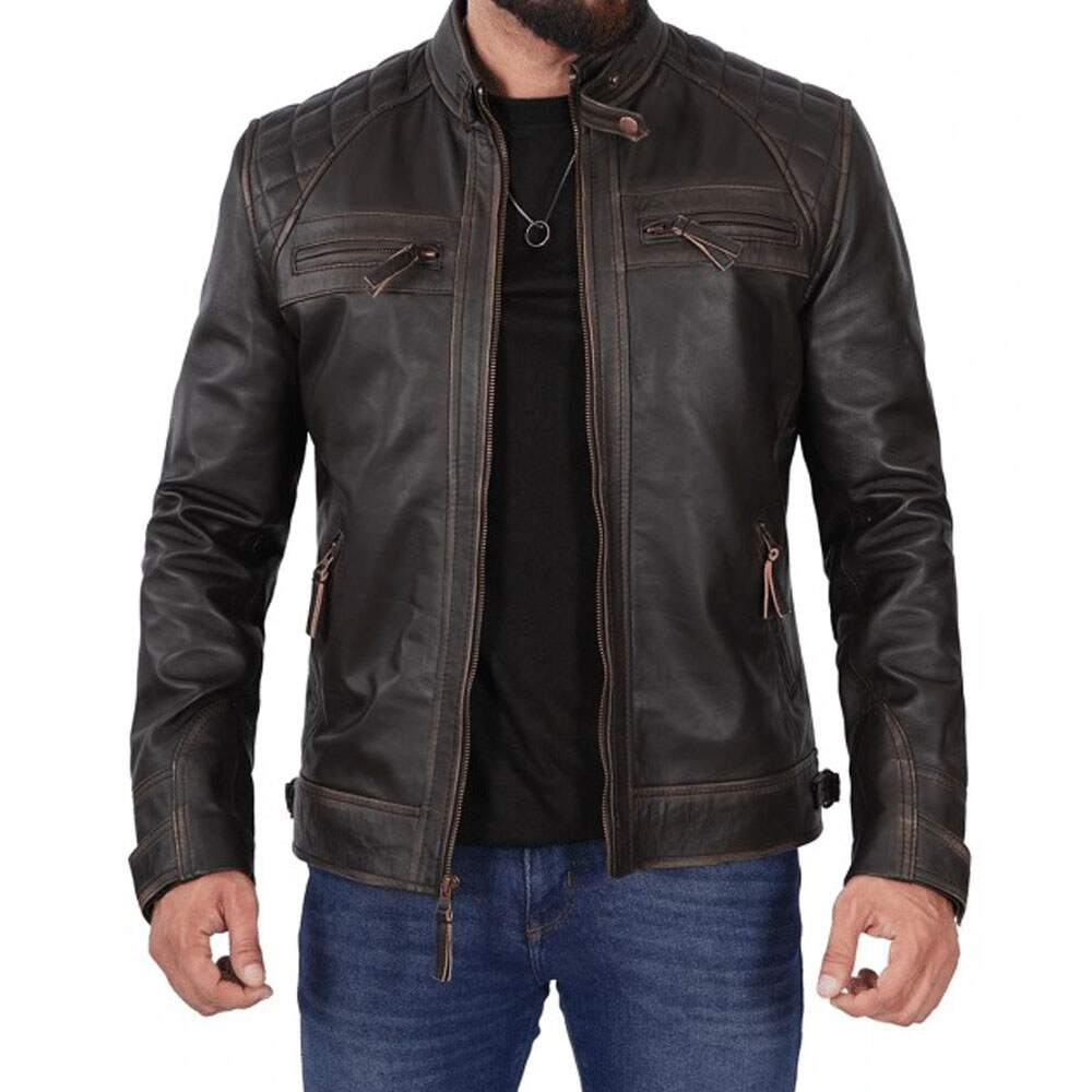 Mens Distressed Brown Lambskin Leather Motorcycle Jacket By Jacket Field