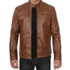 Mens Chocolate Brown Lambskin Leather Motorcycle Jacket by Jacket Field