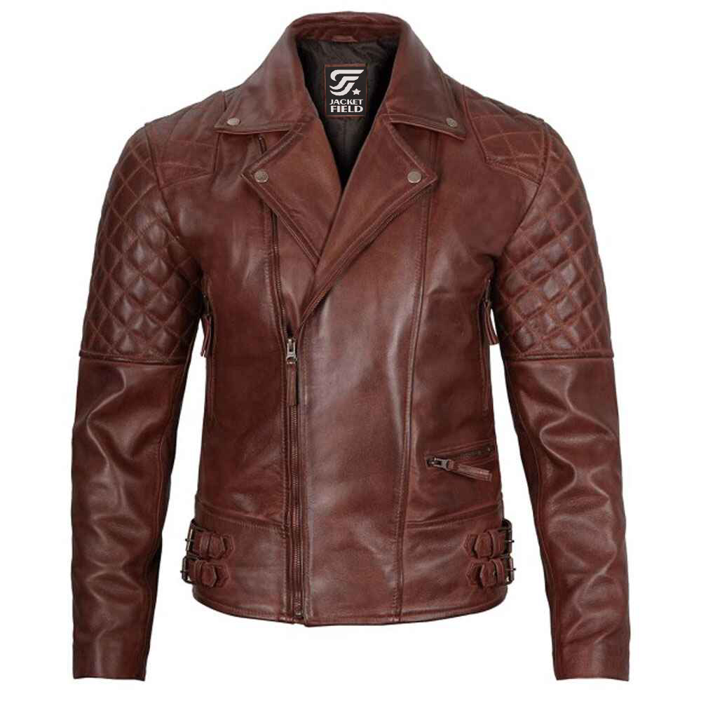 Mens Dark Brown Lambskin Leather Motorcycle Jacket by Jacket Field