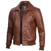 Brown Leather Bomber Jacket
