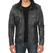 Mens Black Lambskin Leather Motorcycle Jacket by Jacket Field