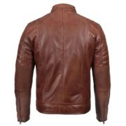 Mens Cognac Distressed Lambskin Leather Motorcycle Jacket by Jacket Field
