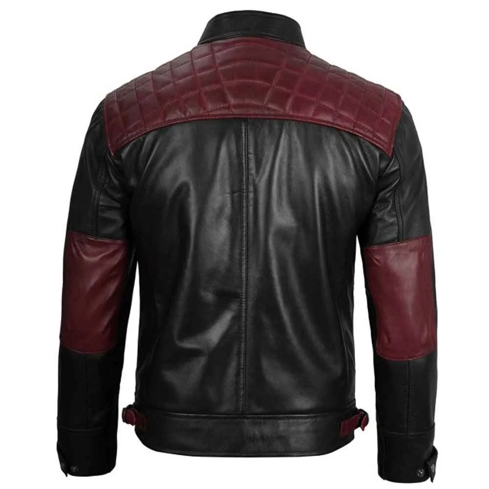 Mens Black and Maroon Lambskin Leather Motorcycle Jacket by Jacket Field