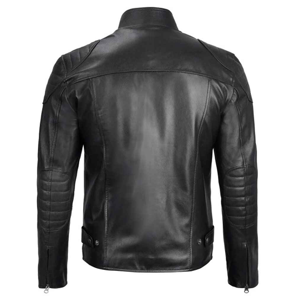 Mens Classic Black Lambskin Leather Motorcycle Jacket by Jacket Field