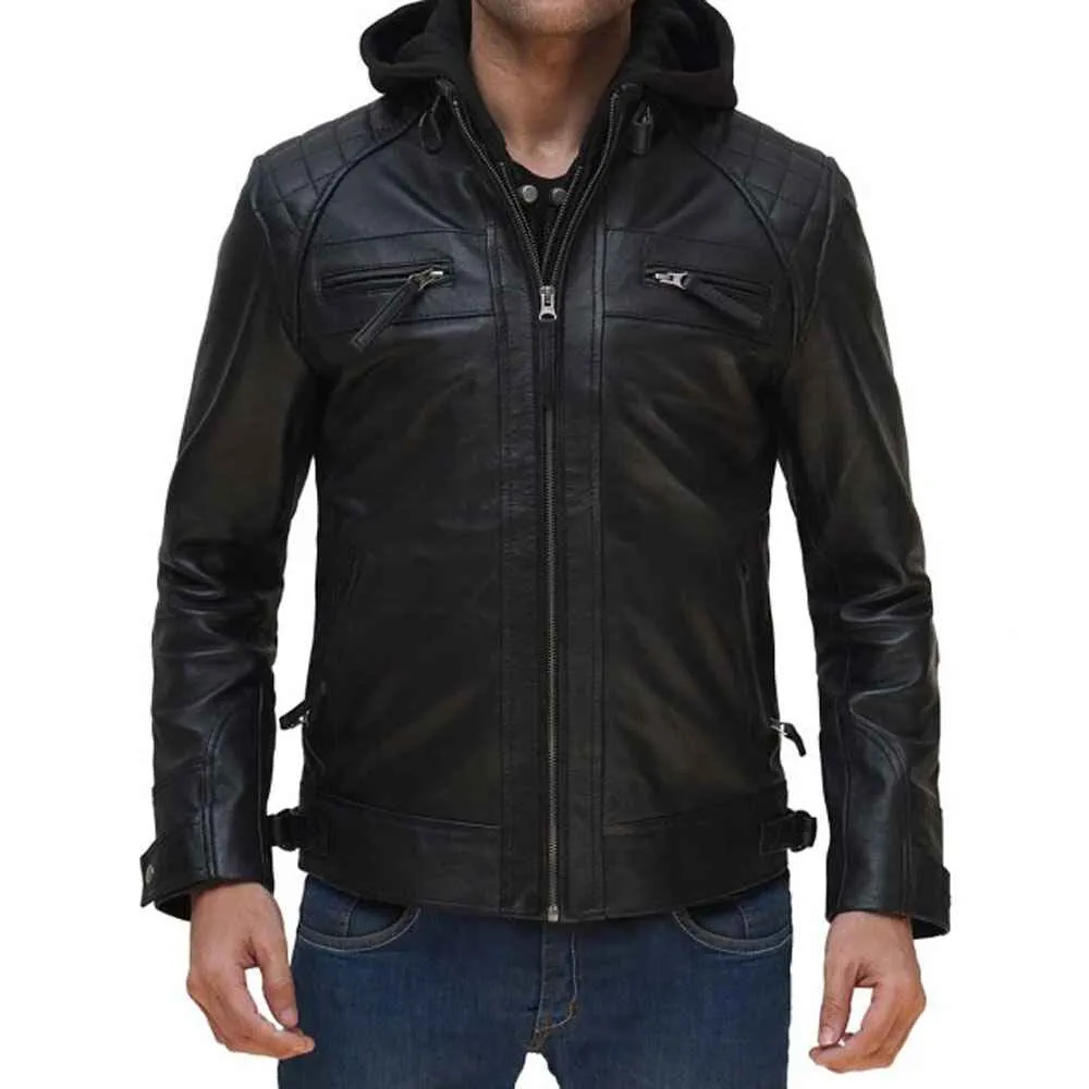 Mens Black Lambskin Leather Motorcycle Jacket by Jacket Field