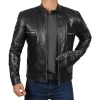 Mens Classic Black Lambskin Leather Motorcycle Jacket by Jacket Field