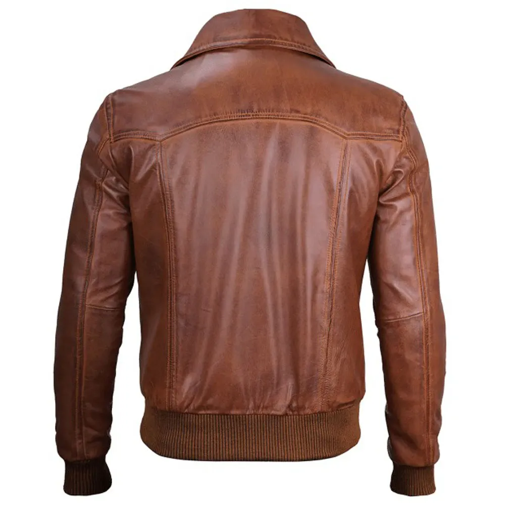 Brown Leather Bomber Jacket