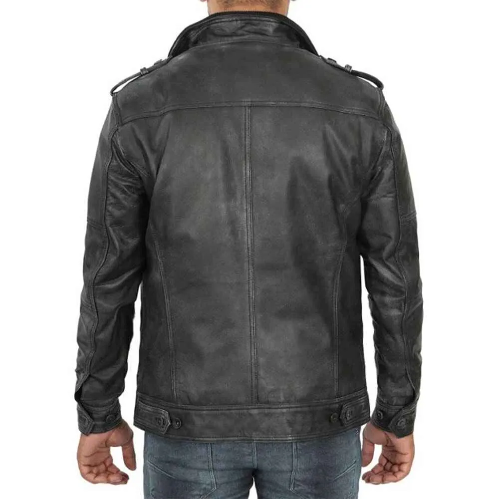 Mens Black Lambskin Leather Motorcycle Jacket by Jacket Field