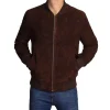 Give yourself a New Look with a Dark Brown Suede Leather Bomber Jacket For Men