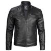 Mens Classic Black Lambskin Leather Motorcycle Jacket by Jacket Field
