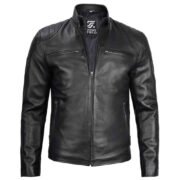 Mens Classic Black Lambskin Leather Motorcycle Jacket by Jacket Field