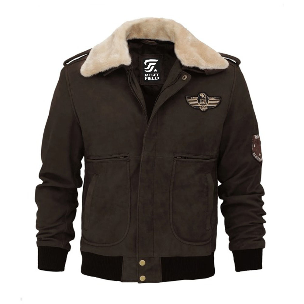 Men’s Shearling Jacket Brown Bomber Jacket By Jacket Field