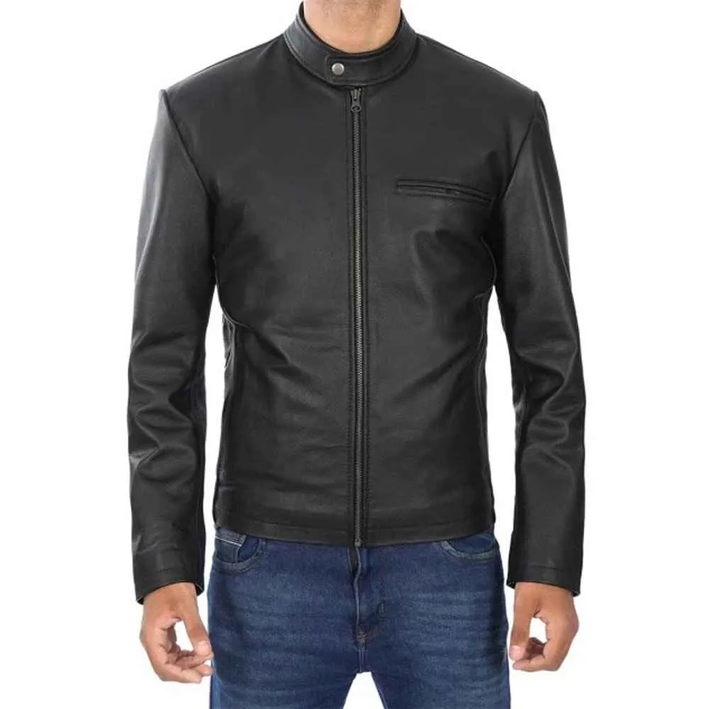 Mens Black Cowhide Leather Motorcycle Jacket by Jacket Field