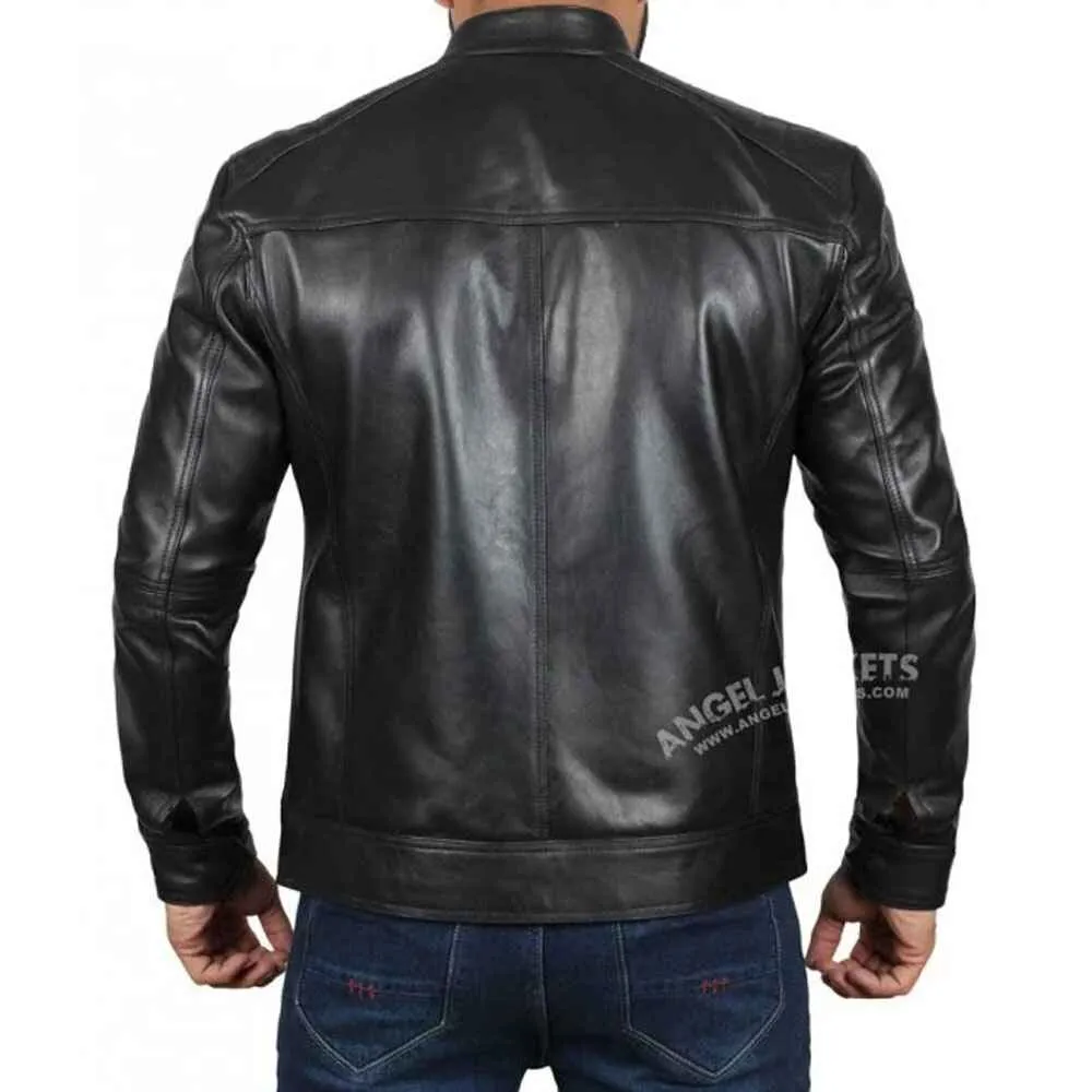 Mens Classic Black Lambskin Leather Motorcycle Jacket by Jacket Field