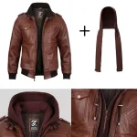 Brown Leather Bomber Jacket