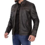 Mens Distressed Brown Lambskin Leather Motorcycle Jacket By Jacket Field