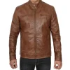 Mens Chocolate Brown Lambskin Leather Motorcycle Jacket by Jacket Field