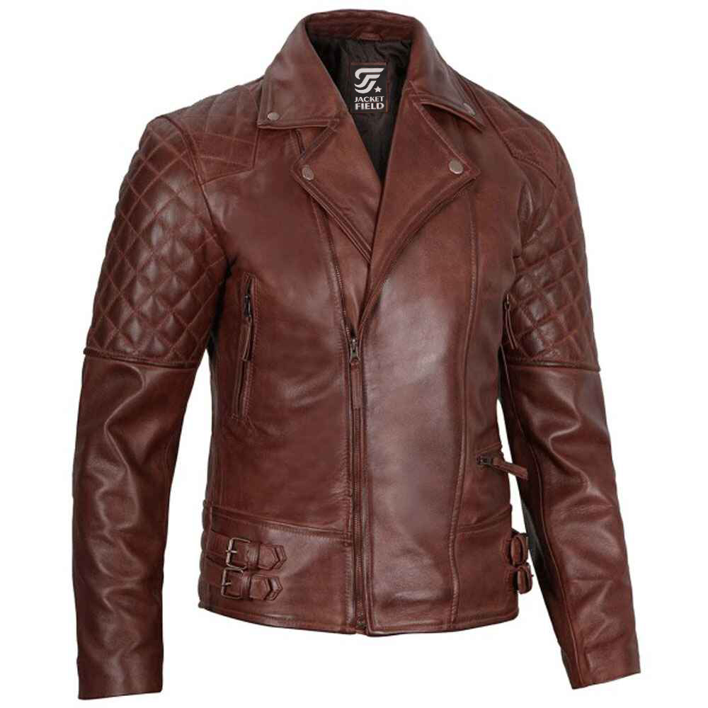 Mens Dark Brown Lambskin Leather Motorcycle Jacket by Jacket Field