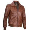 Brown Leather Bomber Jacket