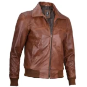 Brown Leather Bomber Jacket