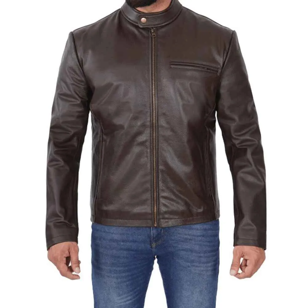 Mens Black Lambskin Leather Motorcycle Jacket by Jacket Field