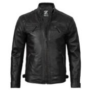 Mens Black Lambskin Cafe Racer Leather Motorcycle Jacket By Jacket Field