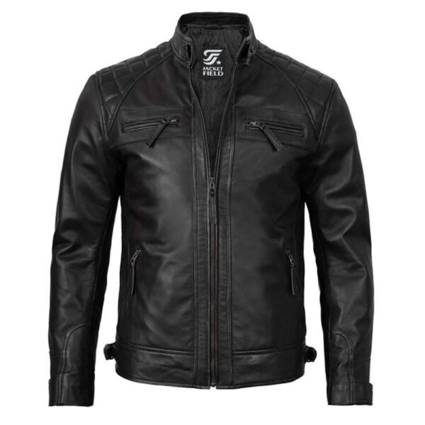 Mens Black Lambskin Cafe Racer Leather Motorcycle Jacket By Jacket Field