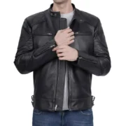 Mens Black Cafe Racer Lambskin Leather Motorcycle Jacket by Jacket Field