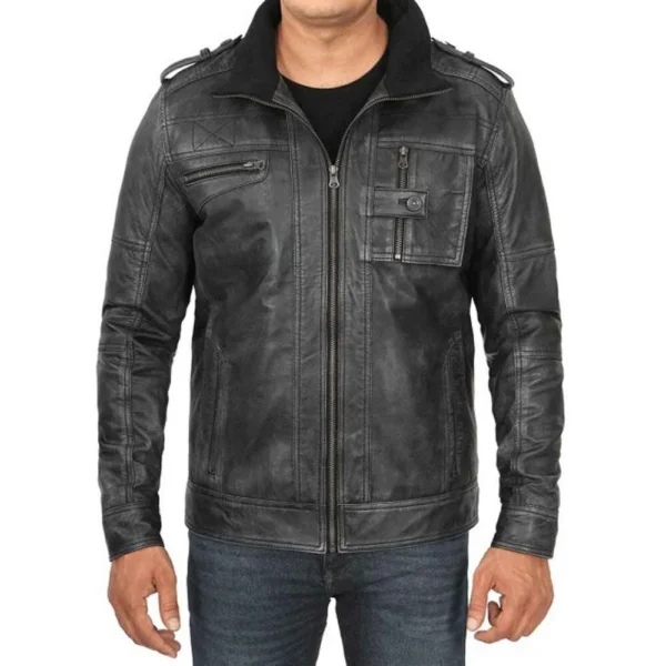 Mens Black Lambskin Leather Motorcycle Jacket by Jacket Field