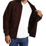 Give yourself a New Look with a Dark Brown Suede Leather Bomber Jacket For Men